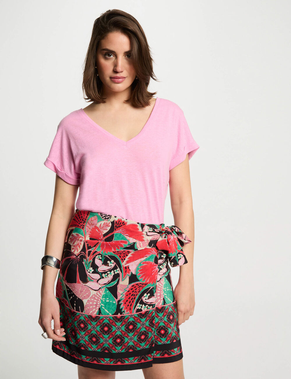 Falda estampada multicolor mujer
