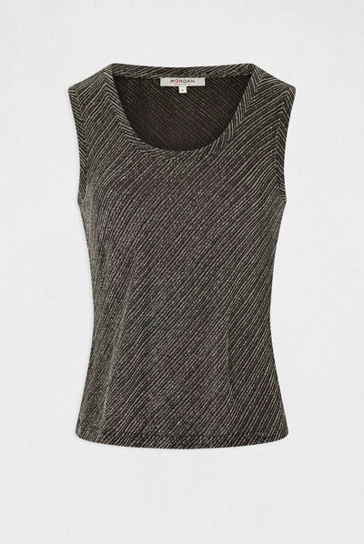 Top tirantes anchos con cuello redondo plateado mujer