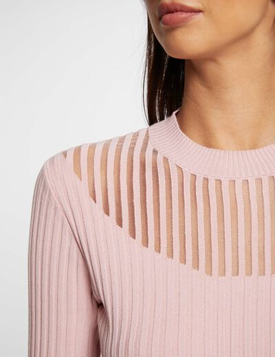 Jersey manga larga con cuello alto rosa claro mujer