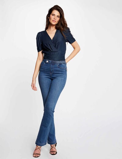 Vaquero recto con detalles trenzados denim stone mujer
