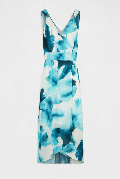 Vestido largo cruzado estampado multicolor mujer