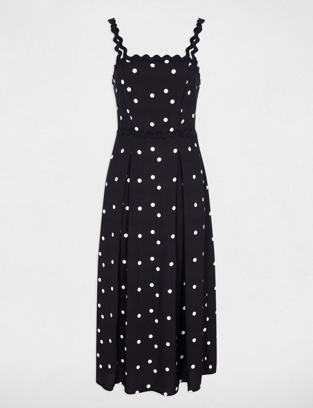 Vestido midi de lunares azul marino mujer