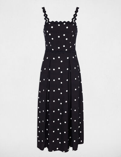 Vestido midi de lunares azul marino mujer