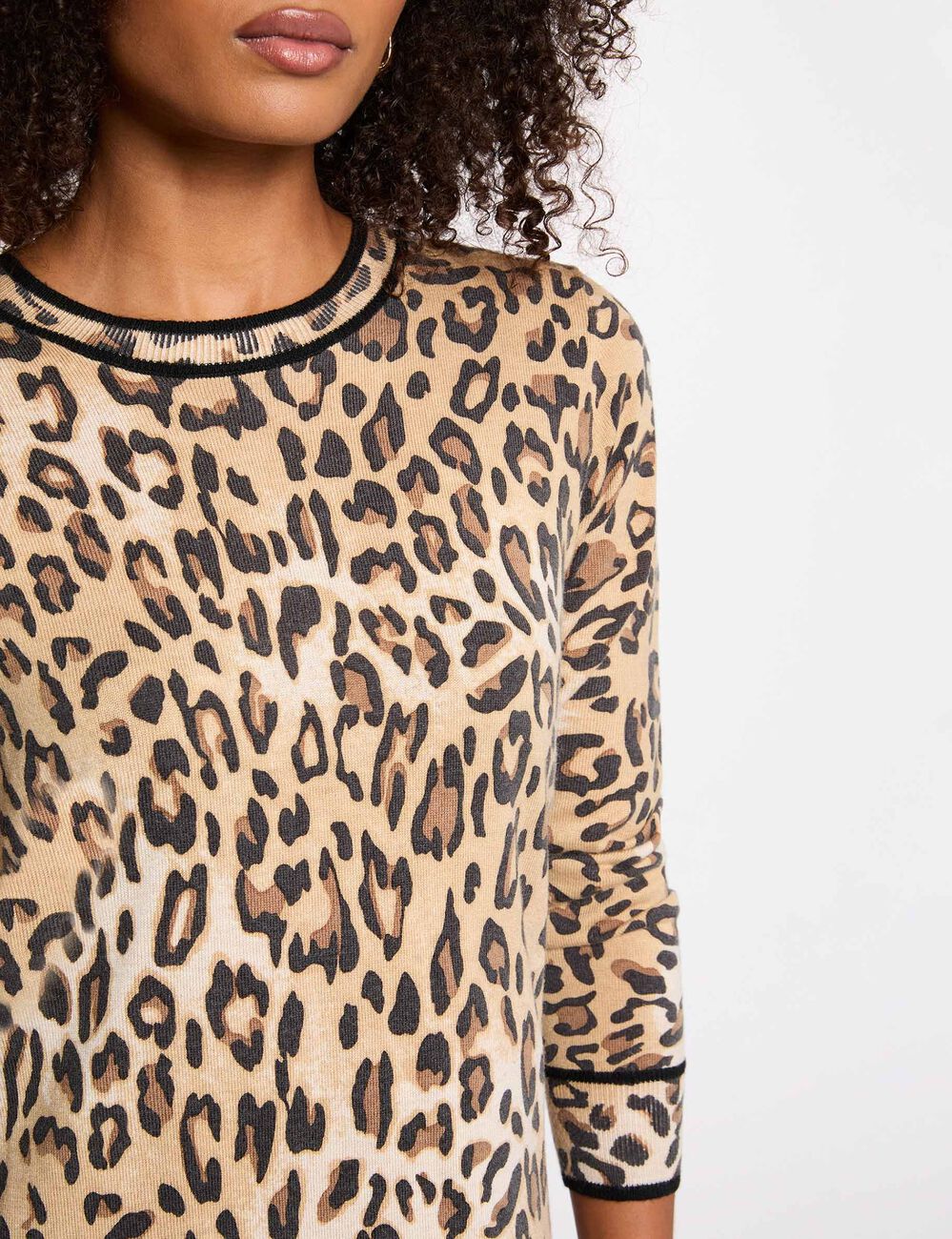 Vestido de punto estampado animal beige mujer
