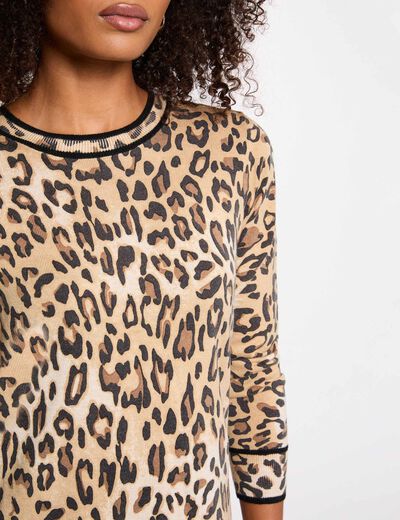 Vestido de punto estampado animal beige mujer