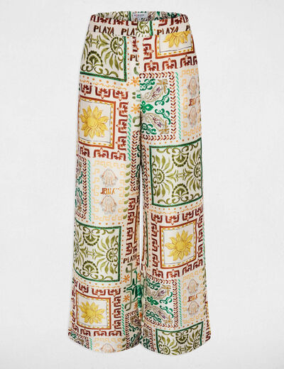 Pantal&oacute;n ancho de tiro alto multicolor mujer