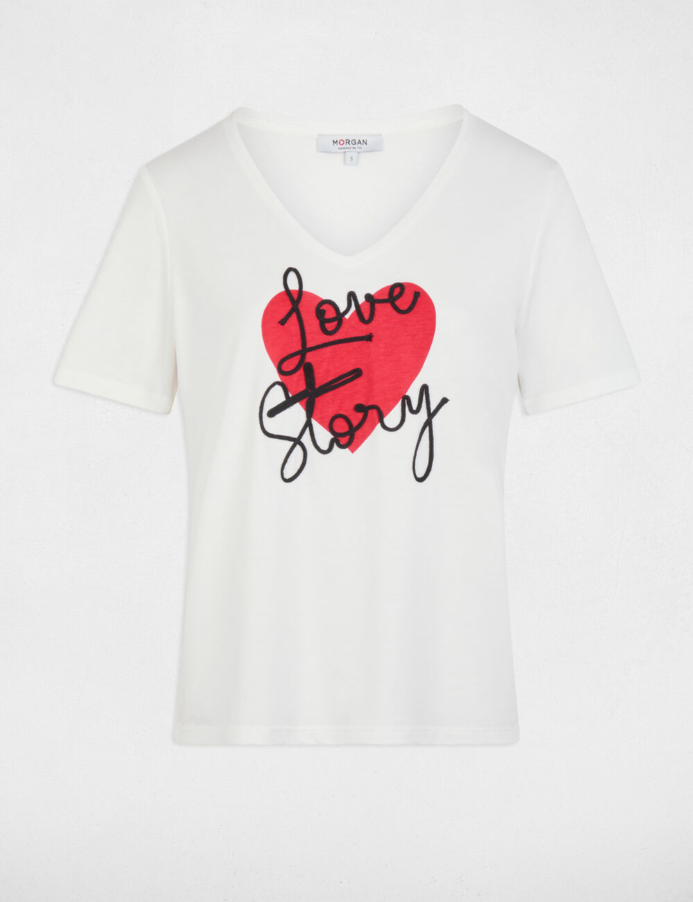 Camiseta cuello v manga corta blanco mujer