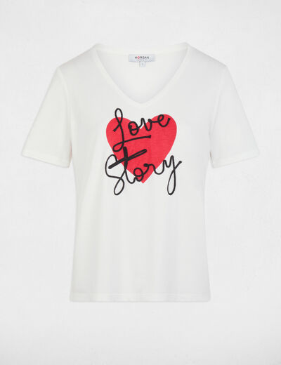 Camiseta cuello v manga corta blanco mujer