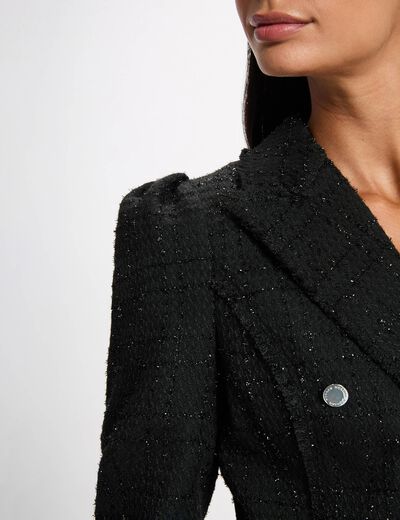 Chaqueta entallada de tweed negro mujer