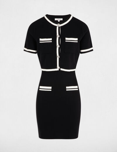 Vestido punto corto ajustado negro mujer