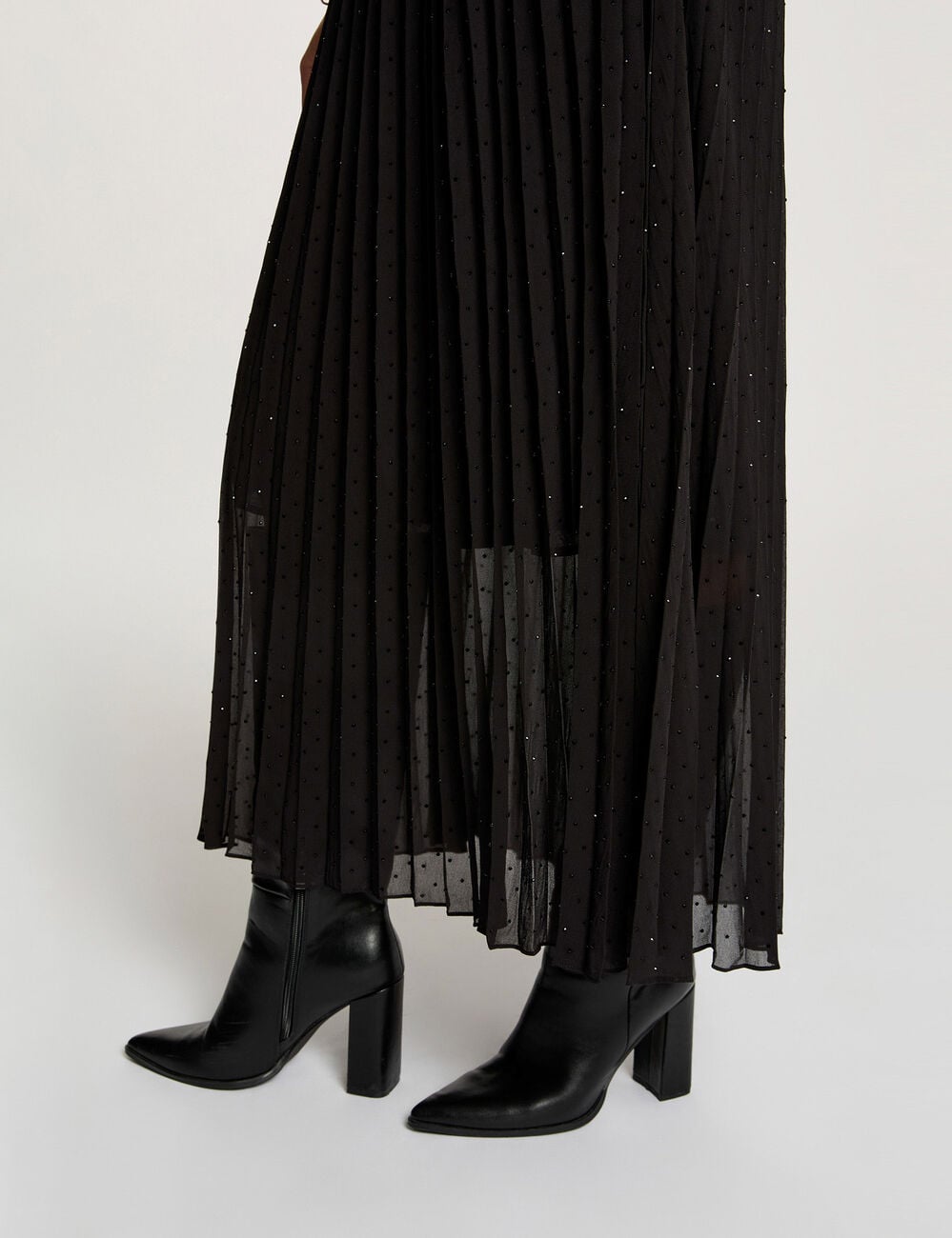 Falda larga con strass negro mujer