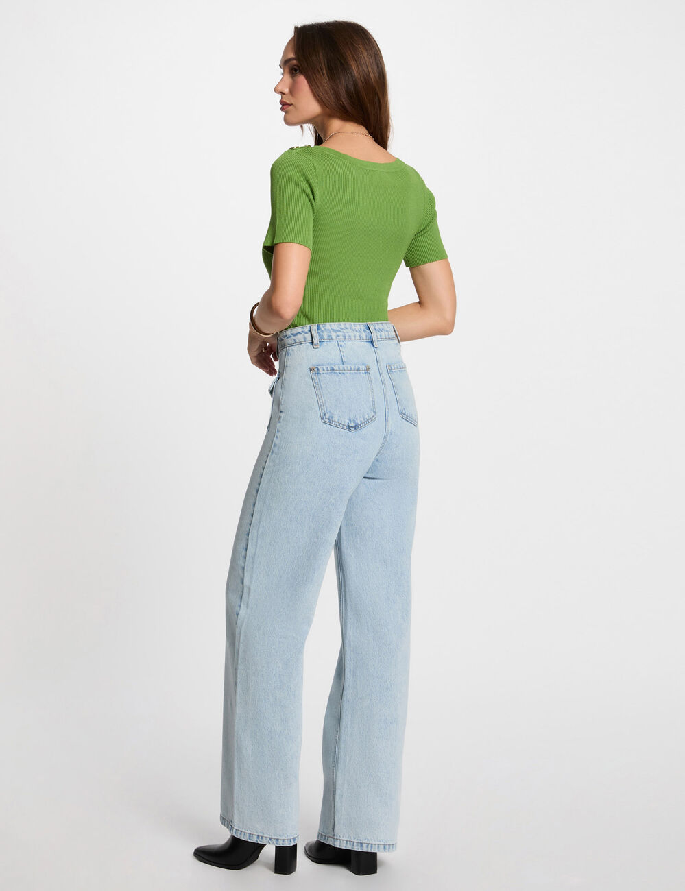 Vaquero pernera ancha denim descolorido mujer