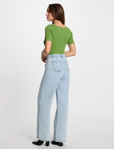 Vaquero pernera ancha denim descolorido mujer