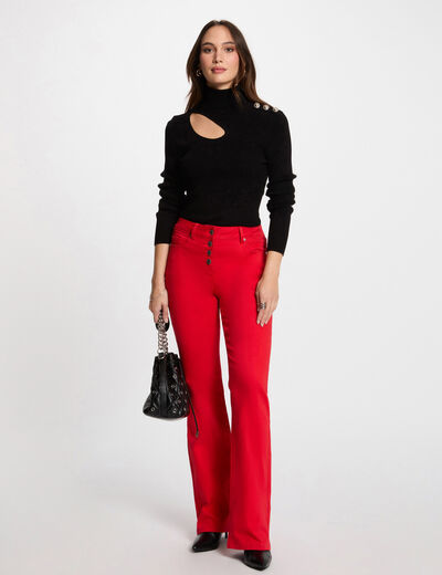 Pantalón boot-cut abotonado rojo mujer