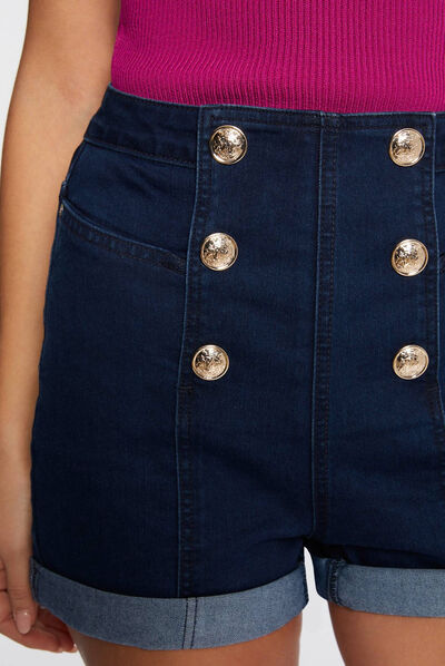 Short vaquero ajustado con botones vaquero en bruto mujer