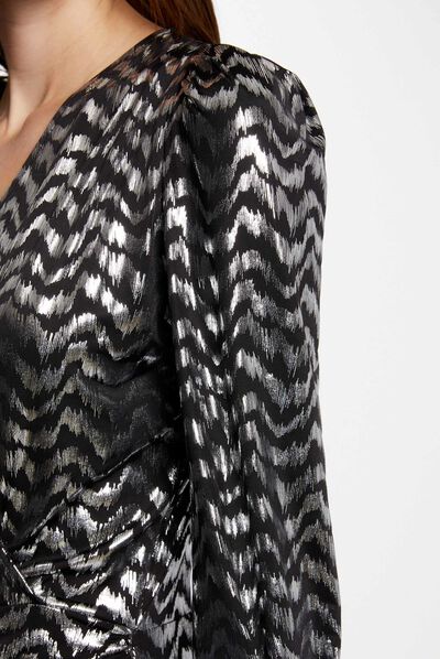 Vestido ajustado drapeado estampado negro mujer