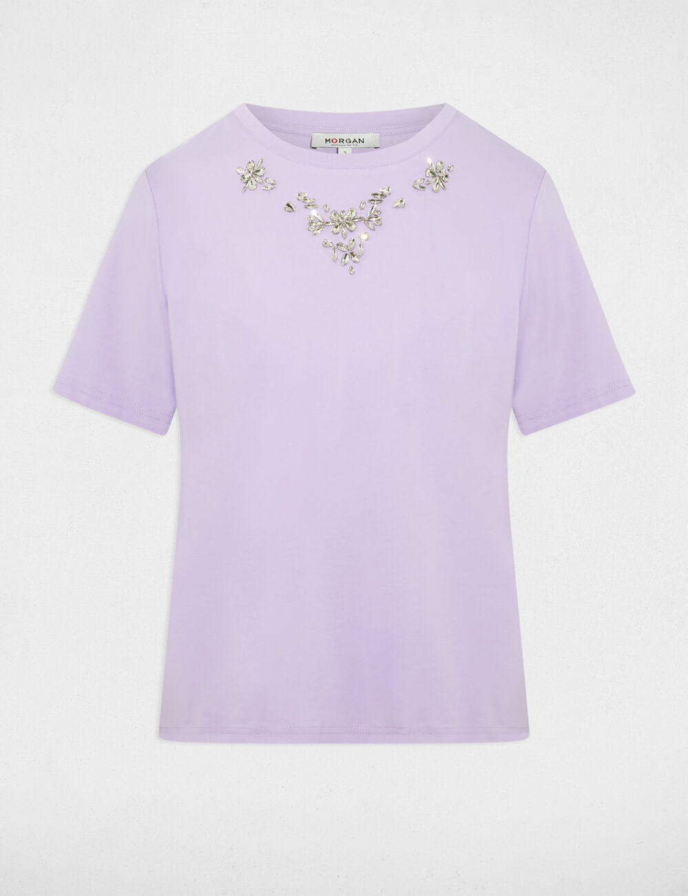 Camiseta de strass manga corta morado mujer