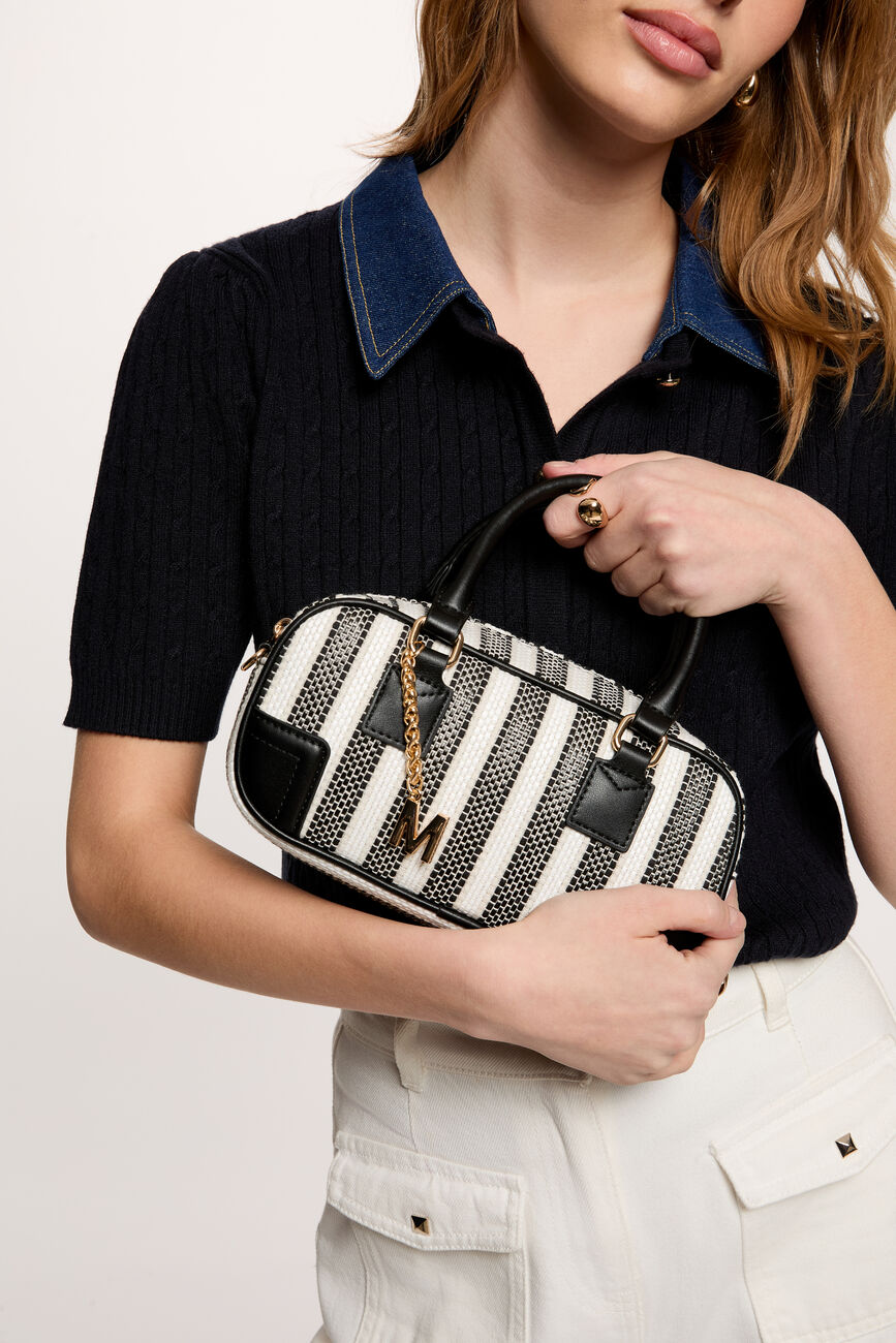 Bolso tejido a rayas marfil mujer