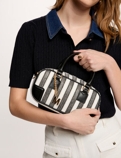 Bolso tejido a rayas marfil mujer