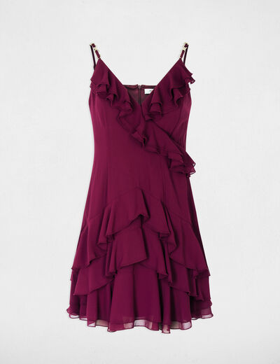 Vestido corto con cuello en V ciruela mujer