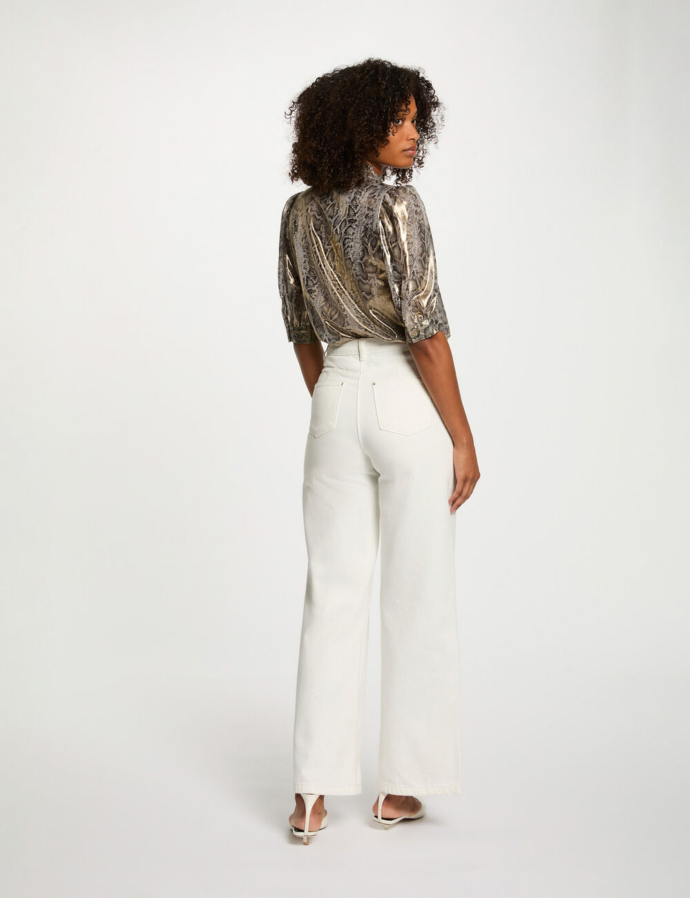 Camisa entallada mangas abullonadas multicolor mujer