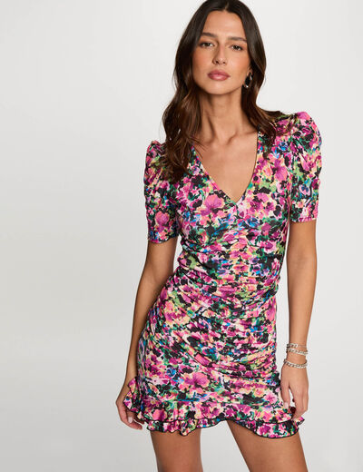 Vestido corto estampado multicolor mujer