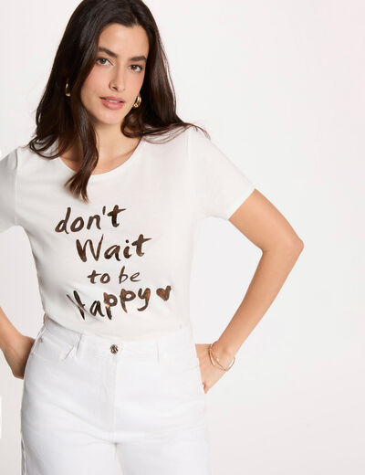Camiseta cuello redondo manga corta blanco mujer