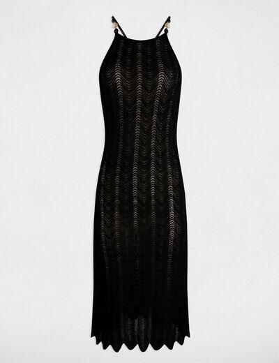 Vestido punto ajustado negro mujer