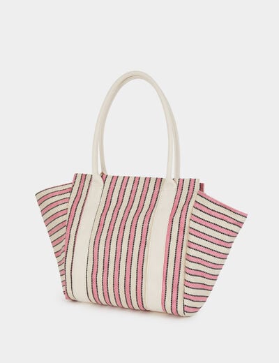 Bolso tote de rayas marfil mujer