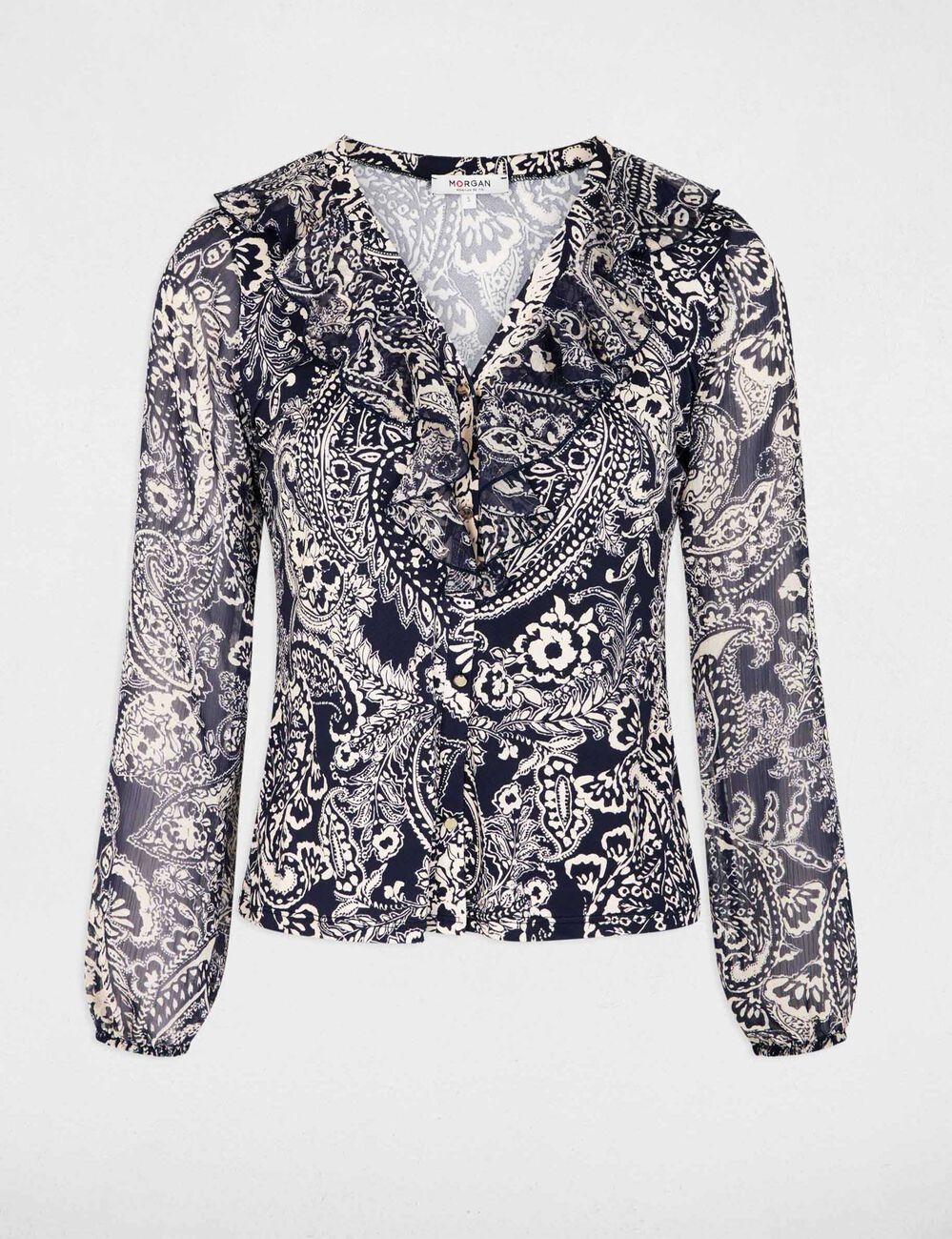 Blusa de gasa con cuello en v blanco mujer