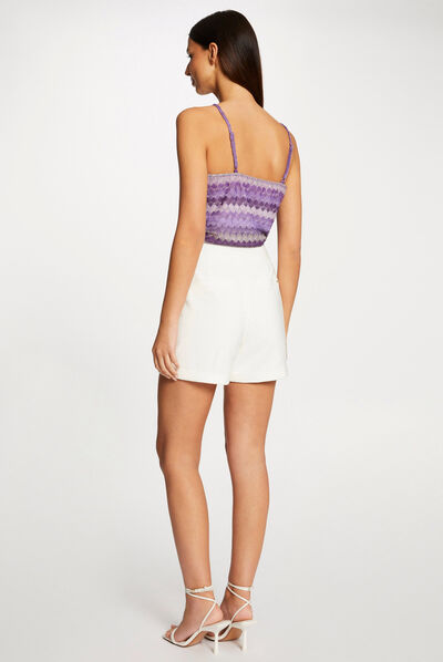 Top escote en V efecto ganchillo morado mujer