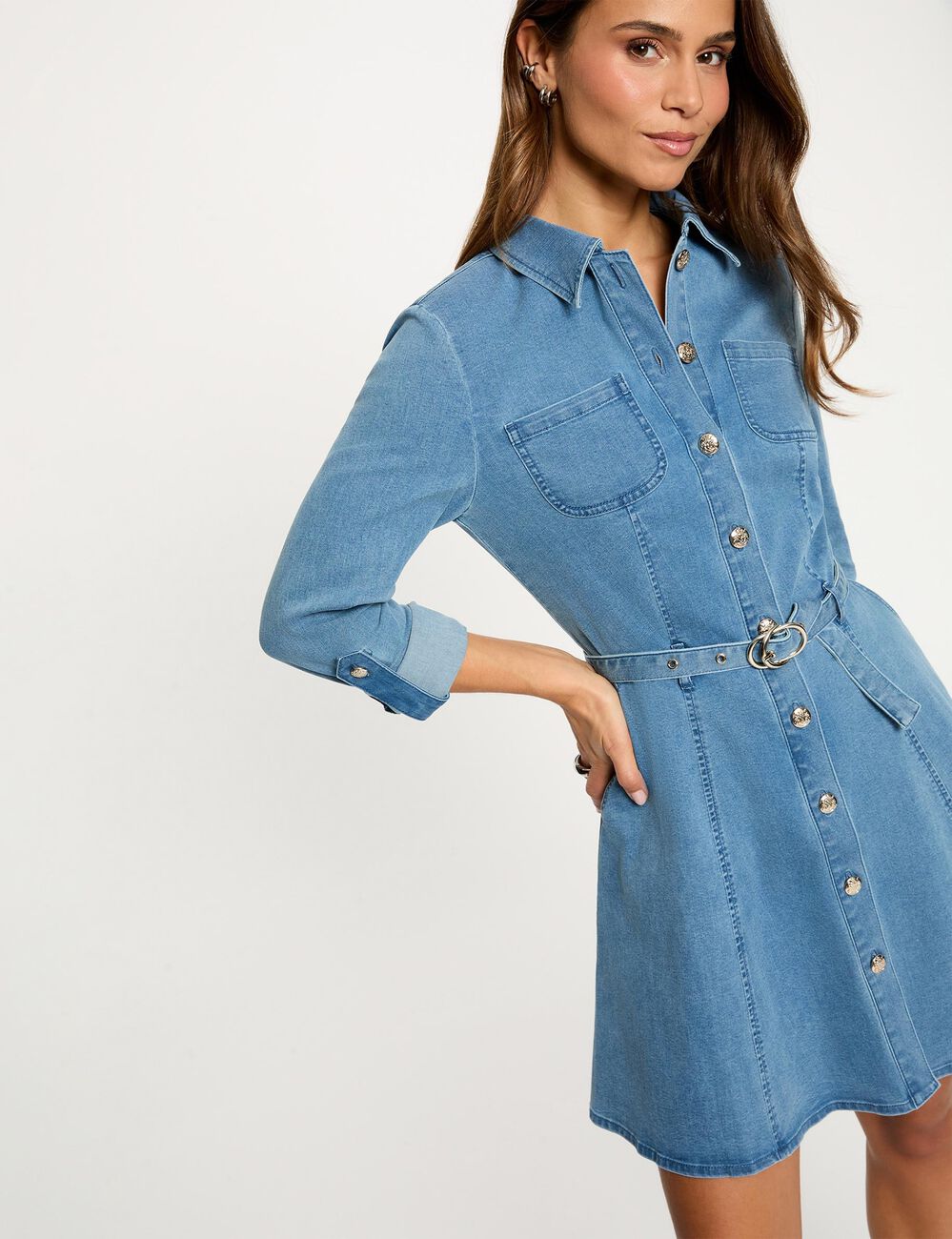 Vestido corto ajustado denim stone mujer