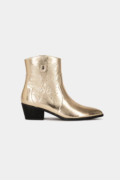 Botines de tacones metalizado dorado mujer