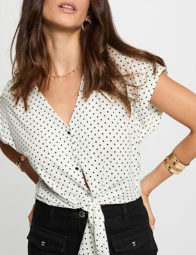 Camisa cropped con escote en V blanco mujer