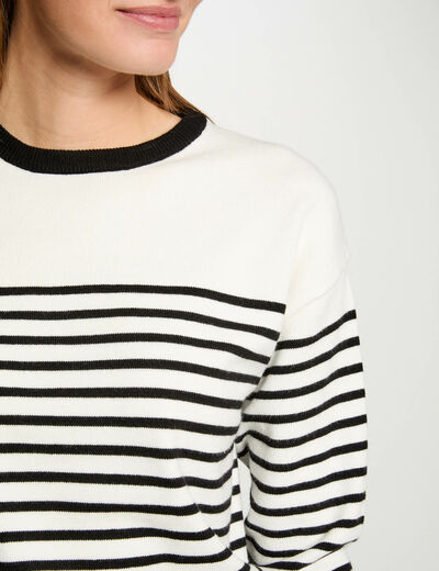 Jersey cuello redondo y rayas blanco mujer