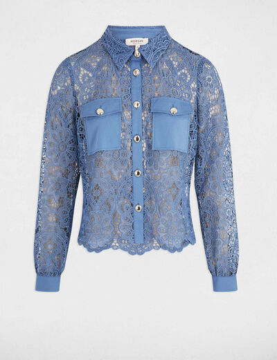Camisa manga larga bleu gris mujer