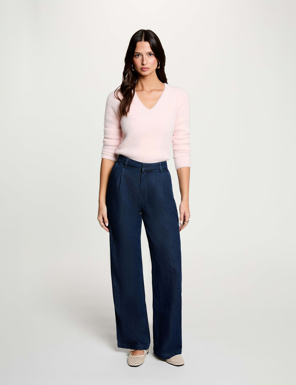 Jersey cuello v mangas largas rosa claro mujer