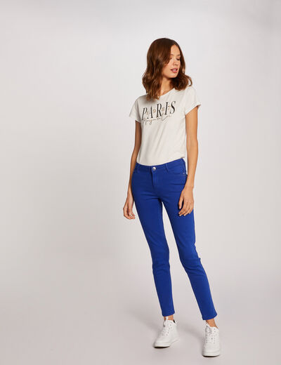 Pantalón skinny talle bajo azul eléctrico mujer