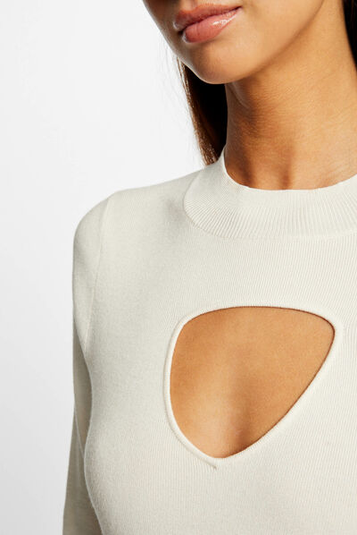 Jersey manga larga con abertura marfil mujer