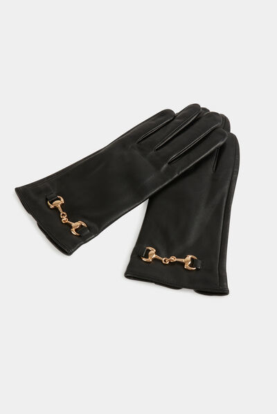 Guantes de cuero con adornos negro mujer