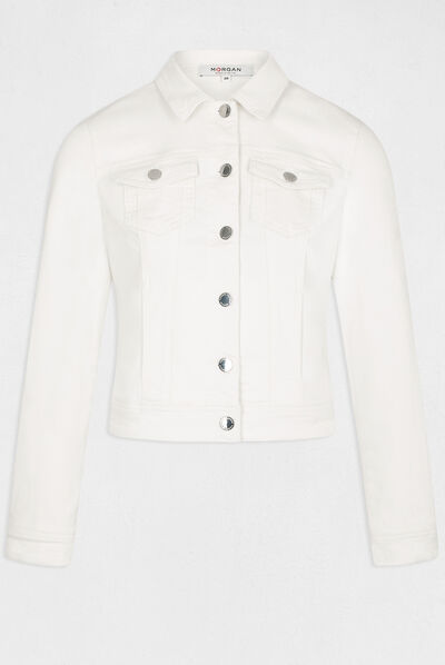 Chaqueta vaquera recta abotonada crudo mujer