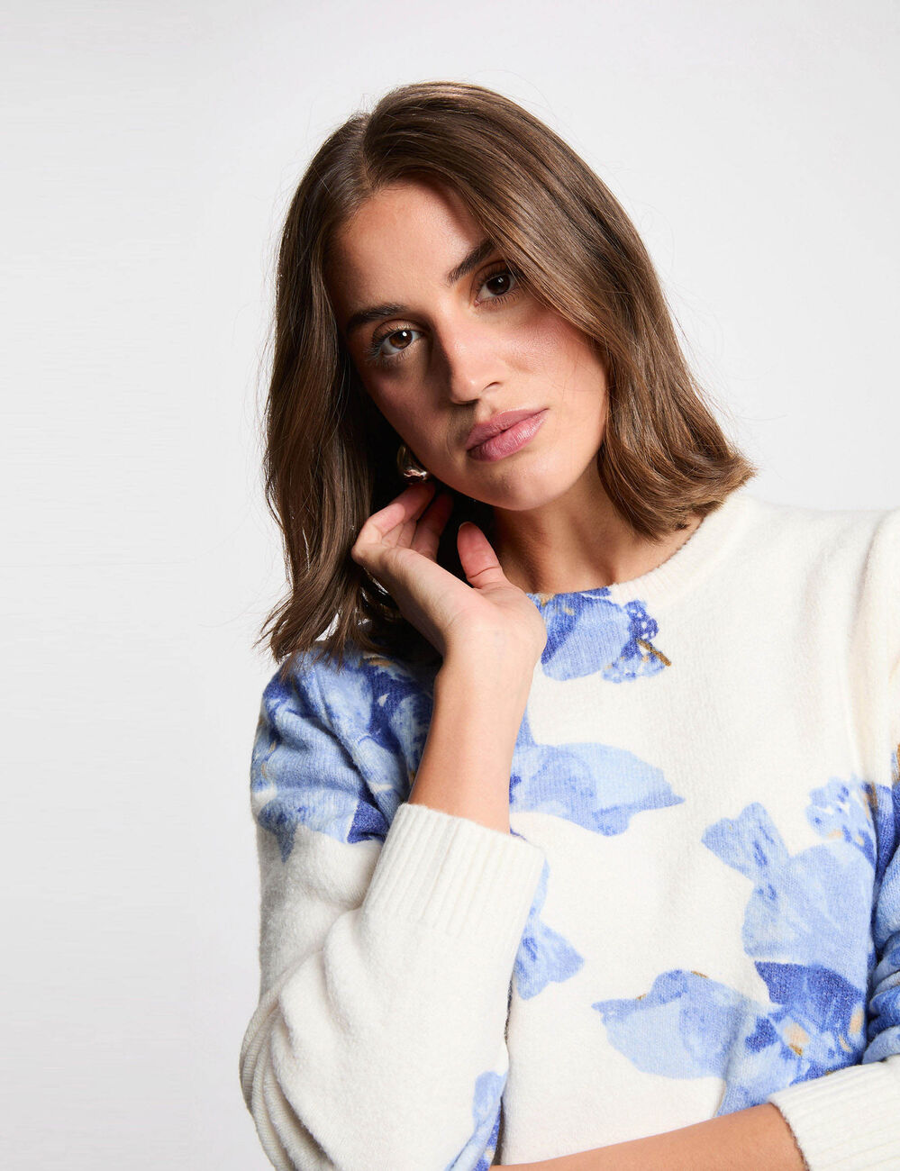 Jersey con estampado floral azul cielo mujer