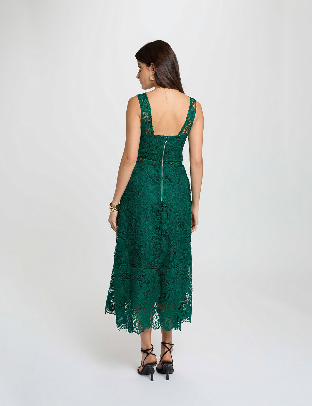 Vestido largo de encaje verde mujer