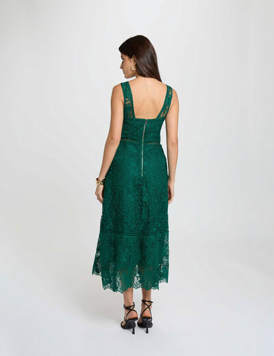 Vestido largo de encaje verde mujer