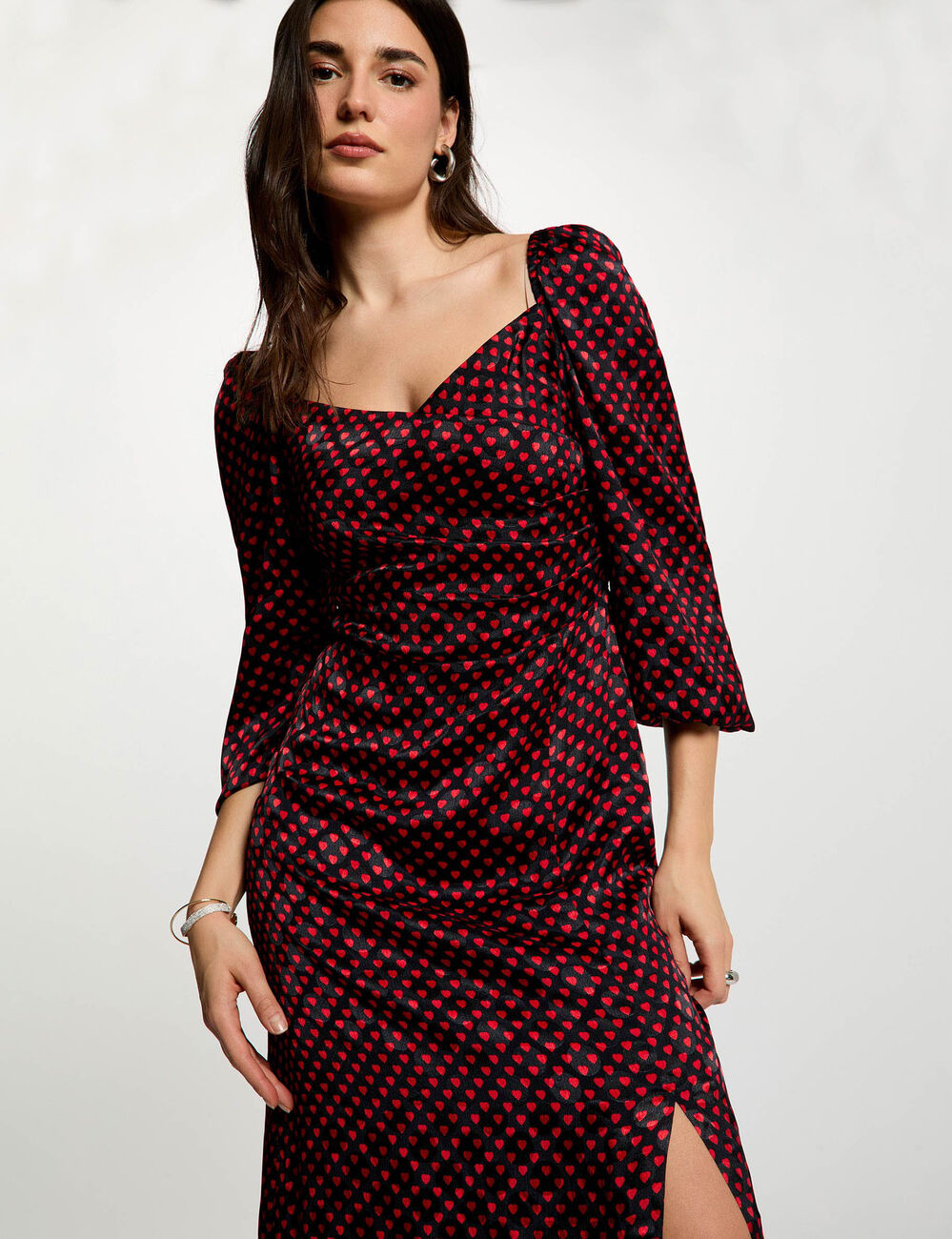 Vestido satinado mangas abullonadas multicolor mujer