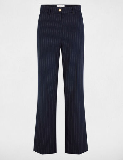 Pantalón flare con rayas azul marino mujer
