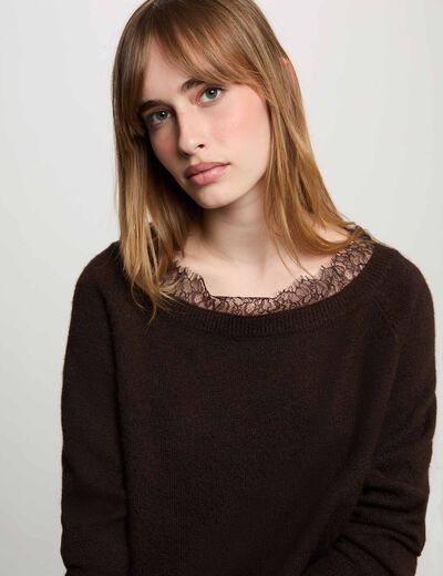 Jersey cuello barco marr&oacute;n oscuro mujer