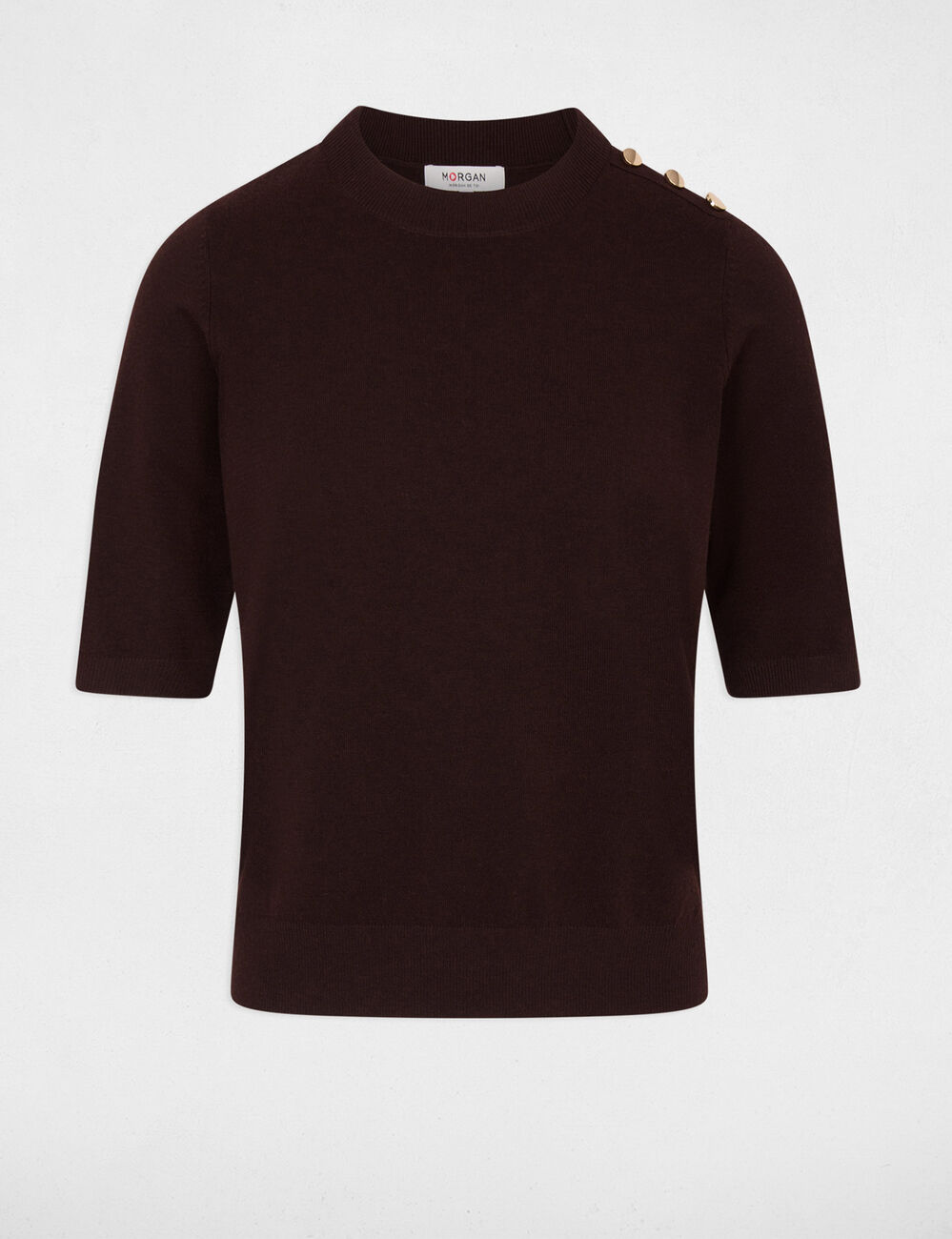 Jersey cuello redondo mangas cortas marr&oacute;n oscuro mujer