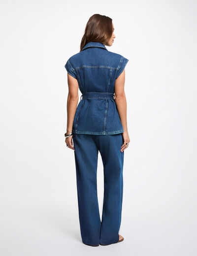 Chaqueta vaquera sin mangas denim crudo mujer
