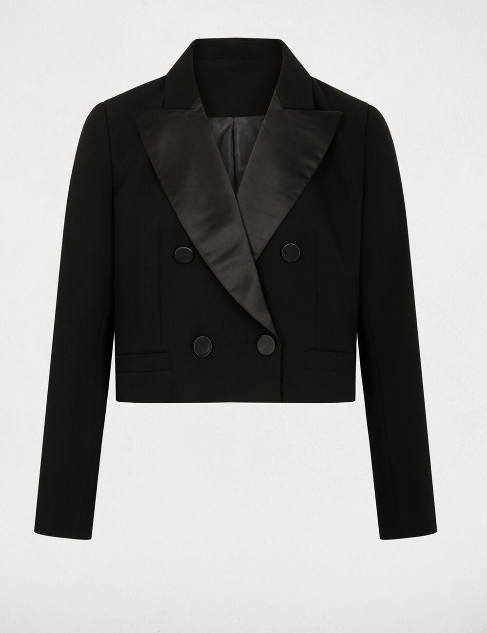 Chaqueta corta cruzada negro mujer